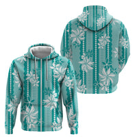 Hawaii Kakau Tribal Zip Hoodie With Teal Tiare LT05 - Polynesian Pride
