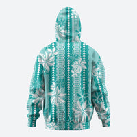 Hawaii Kakau Tribal Zip Hoodie With Teal Tiare LT05 - Polynesian Pride