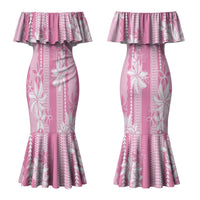 Hawaii Kakau Tribal Couples Matching Mermaid Dress and Long Sleeve Button Shirt With Pink Tiare LT05 - Polynesian Pride