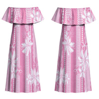 Hawaii Kakau Tribal Couples Matching Off Shoulder Maxi Dress and Hawaiian Shirt With Pink Tiare LT05 - Polynesian Pride