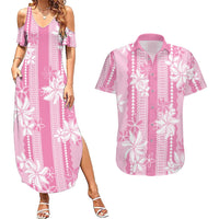 Hawaii Kakau Tribal Couples Matching Summer Maxi Dress and Hawaiian Shirt With Pink Tiare LT05 Pink - Polynesian Pride