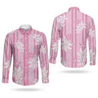 Hawaii Kakau Tribal Couples Matching Tank Maxi Dress and Long Sleeve Button Shirt With Pink Tiare LT05 - Polynesian Pride