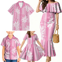 Hawaii Kakau Tribal Family Matching Mermaid Dress and Hawaiian Shirt With Pink Tiare LT05 - Polynesian Pride