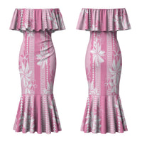 Hawaii Kakau Tribal Family Matching Mermaid Dress and Hawaiian Shirt With Pink Tiare LT05 Mom's Dress Pink - Polynesian Pride
