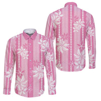 Hawaii Kakau Tribal Family Matching Mermaid Dress and Hawaiian Shirt With Pink Tiare LT05 Dad's Shirt - Long Sleeve Pink - Polynesian Pride