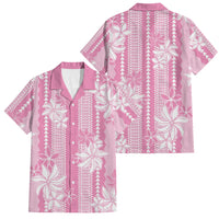 Hawaii Kakau Tribal Family Matching Off The Shoulder Long Sleeve Dress and Hawaiian Shirt With Pink Tiare LT05 Dad's Shirt - Short Sleeve Pink - Polynesian Pride