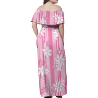 Hawaii Kakau Tribal Family Matching Off Shoulder Maxi Dress and Hawaiian Shirt With Pink Tiare
