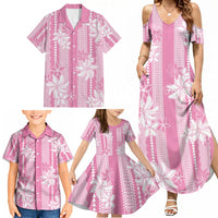 Hawaii Kakau Tribal Family Matching Summer Maxi Dress and Hawaiian Shirt With Pink Tiare LT05 - Polynesian Pride