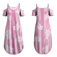 Hawaii Kakau Tribal Family Matching Summer Maxi Dress and Hawaiian Shirt With Pink Tiare LT05 Mom's Dress Pink - Polynesian Pride