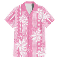 Hawaii Kakau Tribal Family Matching Summer Maxi Dress and Hawaiian Shirt With Pink Tiare LT05 Dad's Shirt - Short Sleeve Pink - Polynesian Pride
