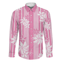 Hawaii Kakau Tribal Family Matching Summer Maxi Dress and Hawaiian Shirt With Pink Tiare LT05 Daughter's Dress Pink - Polynesian Pride