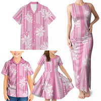 Hawaii Kakau Tribal Family Matching Tank Maxi Dress and Hawaiian Shirt With Pink Tiare LT05 - Polynesian Pride
