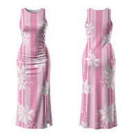 Hawaii Kakau Tribal Family Matching Tank Maxi Dress and Hawaiian Shirt With Pink Tiare LT05 Mom's Dress Pink - Polynesian Pride