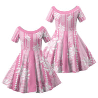 Hawaii Kakau Tribal Family Matching Tank Maxi Dress and Hawaiian Shirt With Pink Tiare LT05 Daughter's Dress Pink - Polynesian Pride