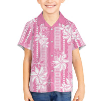 Hawaii Kakau Tribal Kid Hawaiian Shirt With Pink Tiare LT05 Kid Pink - Polynesian Pride