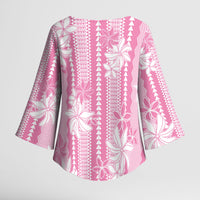 Hawaii Kakau Tribal Kimono Sleeve Blouse With Pink Tiare LT05 - Polynesian Pride