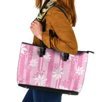 Hawaii Kakau Tribal Leather Tote Bag With Pink Tiare