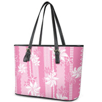 Hawaii Kakau Tribal Leather Tote Bag With Pink Tiare