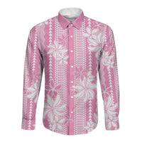 Hawaii Kakau Tribal Long Sleeve Button Shirt With Pink Tiare LT05 Unisex Pink - Polynesian Pride