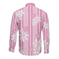 Hawaii Kakau Tribal Long Sleeve Button Shirt With Pink Tiare LT05 - Polynesian Pride