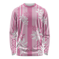 Hawaii Kakau Tribal Long Sleeve Shirt With Pink Tiare LT05 Unisex Pink - Polynesian Pride