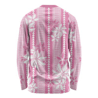 Hawaii Kakau Tribal Long Sleeve Shirt With Pink Tiare LT05 - Polynesian Pride