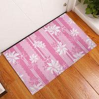 Hawaii Kakau Tribal Rubber Doormat With Pink Tiare