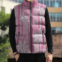 Hawaii Kakau Tribal Sleeveless Puffer Jacket With Pink Tiare