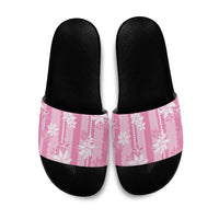 Hawaii Kakau Tribal Slide Sandals With Pink Tiare