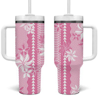 Hawaii Kakau Tribal Tumbler With Handle With Pink Tiare LT05 One Size: 40 oz Pink - Polynesian Pride