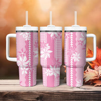 Hawaii Kakau Tribal Tumbler With Handle With Pink Tiare LT05 - Polynesian Pride