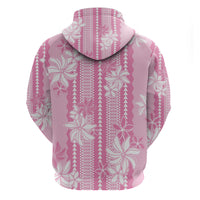 Hawaii Kakau Tribal Zip Hoodie With Pink Tiare LT05 - Polynesian Pride