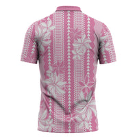 Hawaii Kakau Tribal Zipper Polo Shirt With Pink Tiare LT05 - Polynesian Pride