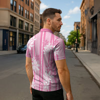 Hawaii Kakau Tribal Zipper Polo Shirt With Pink Tiare LT05 - Polynesian Pride