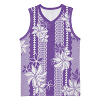 Hawaii Kakau Tribal Basketball Jersey With Purple Tiare LT05 Unisex Purple - Polynesian Pride