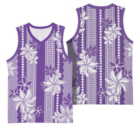 Hawaii Kakau Tribal Basketball Jersey With Purple Tiare LT05 - Polynesian Pride