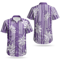 Hawaii Kakau Tribal Couples Matching Long Sleeve Bodycon Dress and Hawaiian Shirt With Purple Tiare LT05 - Polynesian Pride