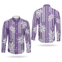 Hawaii Kakau Tribal Couples Matching Off Shoulder Short Dress and Long Sleeve Button Shirt With Purple Tiare LT05 - Polynesian Pride