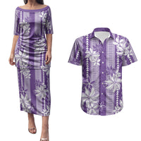 Hawaii Kakau Tribal Couples Matching Puletasi and Hawaiian Shirt With Purple Tiare LT05 Purple - Polynesian Pride