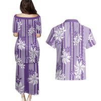 Hawaii Kakau Tribal Couples Matching Puletasi and Hawaiian Shirt With Purple Tiare LT05 - Polynesian Pride