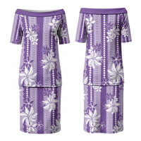 Hawaii Kakau Tribal Couples Matching Puletasi and Long Sleeve Button Shirt With Purple Tiare LT05 - Polynesian Pride