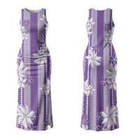Hawaii Kakau Tribal Couples Matching Tank Maxi Dress and Long Sleeve Button Shirt With Purple Tiare LT05 - Polynesian Pride
