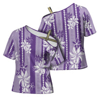 Hawaii Kakau Tribal Cross Shoulder Shirt With Purple Tiare LT05 - Polynesian Pride