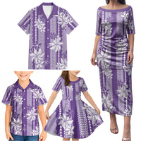 Hawaii Kakau Tribal Family Matching Puletasi and Hawaiian Shirt With Purple Tiare LT05 - Polynesian Pride