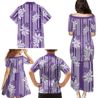 Hawaii Kakau Tribal Family Matching Puletasi and Hawaiian Shirt With Purple Tiare LT05 Mom's Dress Purple - Polynesian Pride