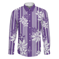 Hawaii Kakau Tribal Family Matching Puletasi and Hawaiian Shirt With Purple Tiare LT05 Daughter's Dress Purple - Polynesian Pride