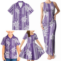 Hawaii Kakau Tribal Family Matching Tank Maxi Dress and Hawaiian Shirt With Purple Tiare LT05 - Polynesian Pride