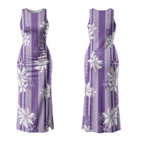 Hawaii Kakau Tribal Family Matching Tank Maxi Dress and Hawaiian Shirt With Purple Tiare LT05 Mom's Dress Purple - Polynesian Pride