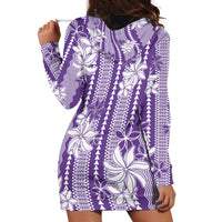 Hawaii Kakau Tribal Hoodie Dress With Purple Tiare