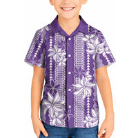 Hawaii Kakau Tribal Kid Hawaiian Shirt With Purple Tiare LT05 Kid Purple - Polynesian Pride